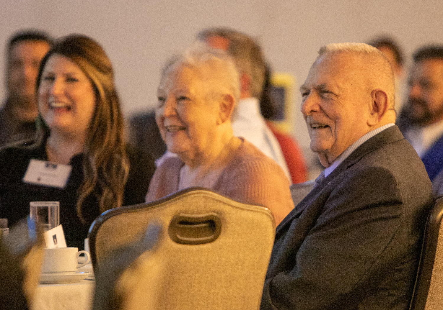 Gene Kranz, right, former flight director for Apollo 11, smiles alongside his wife, Marta, during the 2019 Archdiocese of Galveston-Houston Prayer Breakfast in Houston July 30. Gene Kranz, who served as the event’s speaker, is a parishioner at Shrine of the True Cross Catholic Church in Dickinson, Texas, near Houston.